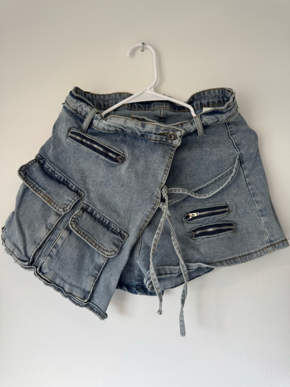 Utility Denim Jean Short Skort in Faded Blue